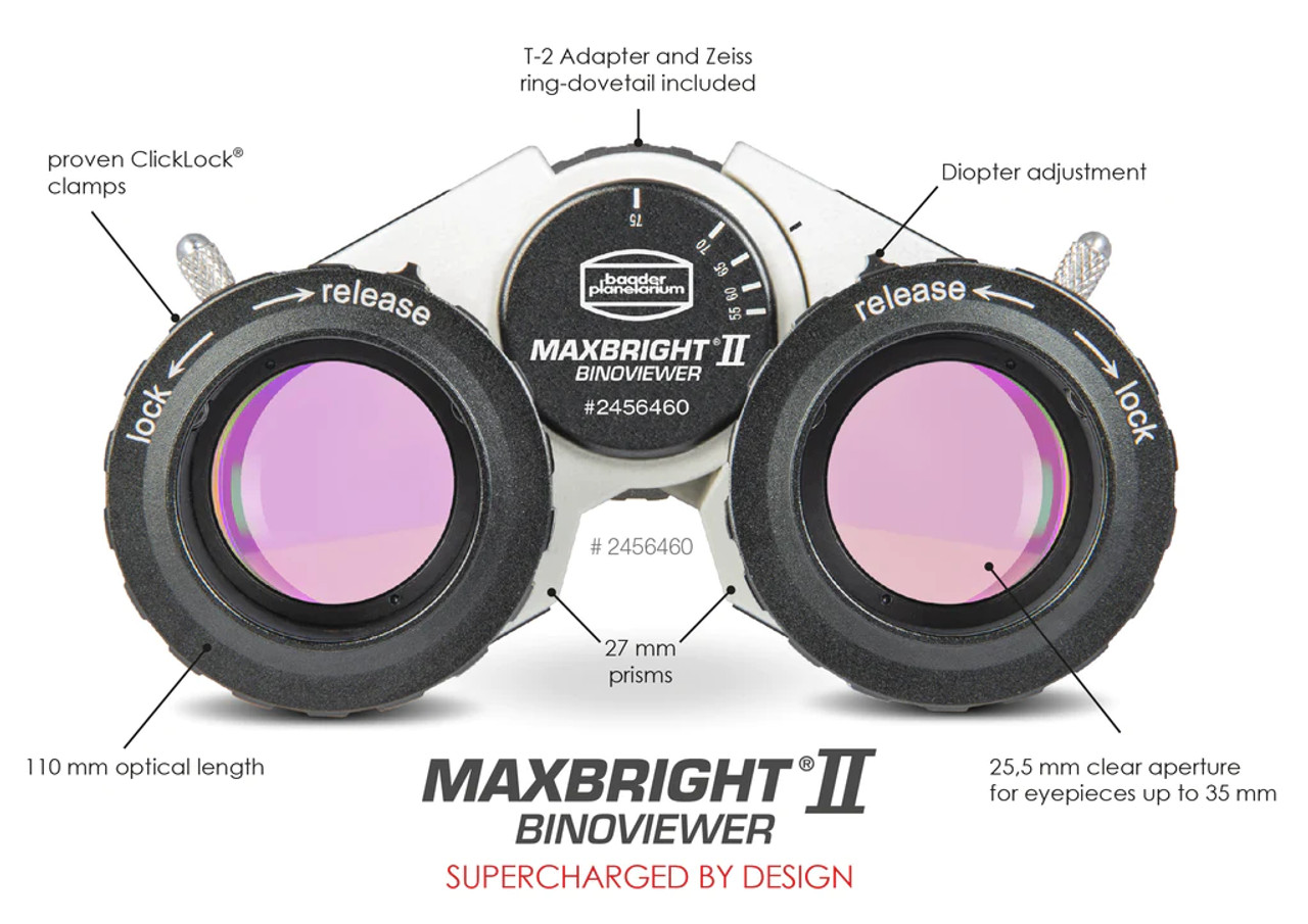 Baader MaxBright II Binoviewer Set - Viewer with 1.25x GPC, 2"/T-2 Nosepiece & Case