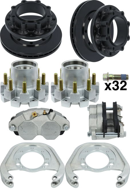 "ONE (AXLE) SET OF INTEGRAL 10,000LB MAXX COATING DISC BRAKES FOR DEXTER/LIPPERT SPINDLE WITH 5.25"" INNER BEARING SHOULDER TO BRAKE FLANGE.
INCLUDES MAXX INTEGRAL 13"" ROTOR, ZINC CALIPER w SM Pads, ZINC BRACKET & HUB MOUNTING BOLTS  * FITS 16"" DUAL WHEEL APPLICATION W/ 5/8"" WHEEL STUDS  - USES 387A INNER/25580 OUTER BEARINGS."