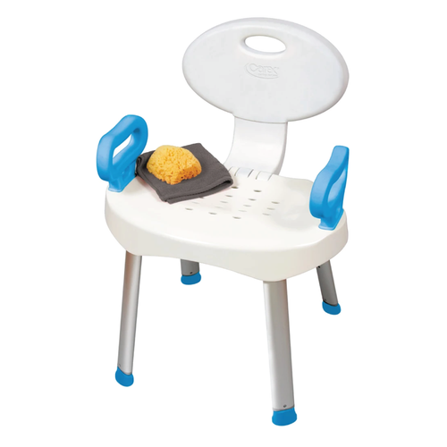 The E-Z Bath and Shower Seat with Handles features large handles to make sitting down and getting up in the bath safer and more accessible. The legs can be removed, and the seat back folds for convenient, compact storage. It is height adjustable, has non-slip tips and features drainage holes to prevent water pooling. This bath seat features sturdy construction with a stylish contemporary look.