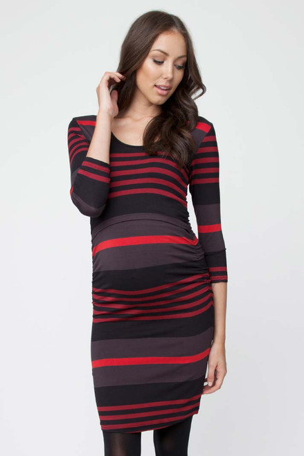Ripe Maternity Striped Nursing Tube Dress, Flame Red Stripe
