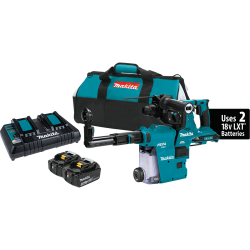 Makita 18V x2 LXT (36V) Brushless Cordless 1-1/8" AVT Rotary Hammer Kit, Accepts Sds-Plus Bits w/Extractor, Aft, AWS Capable (5.0Ah) - XRH10PTW