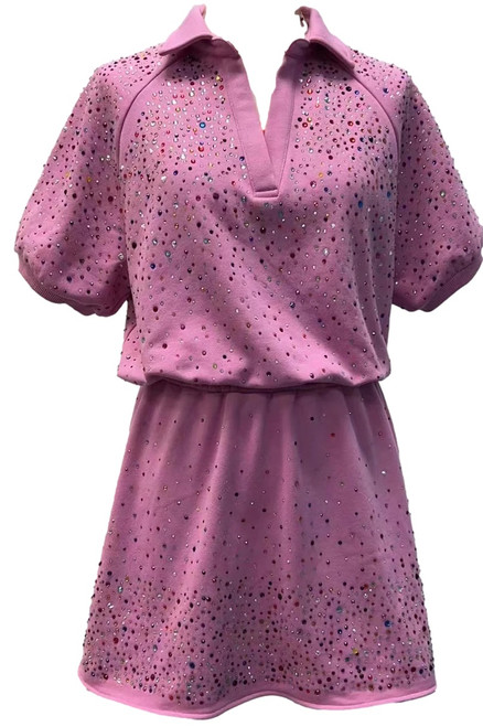 Queen of Sparkles Pink Scattered Rhinestone Collar Dress