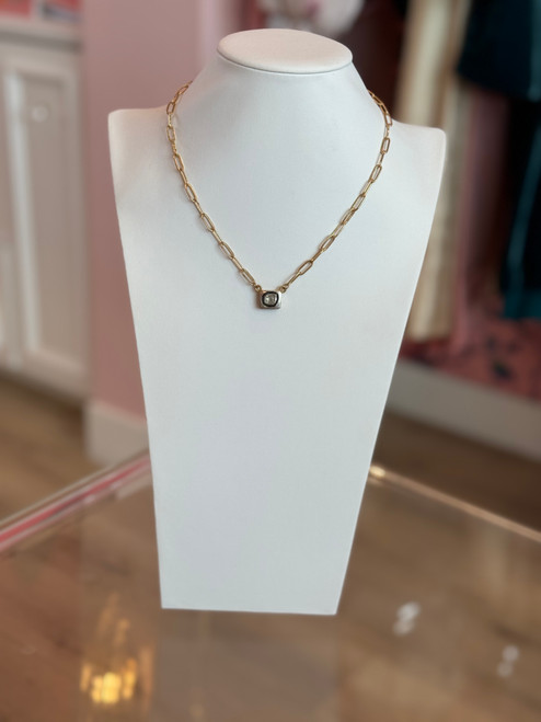 Gold Rectangle Diamond Slice Necklace
