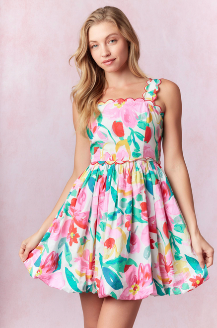 Scallop Sleeveless Bubble Hem Mini Dress Scallop Sleeveless Bubble Hem Mini Dress