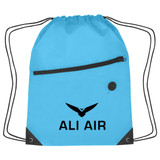 Two-Tone Custom Drawstring Bag w/ Pocket - view 5