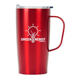 Stainless Steel Custom Travel Mug w/ Metal Handle - 20 oz.