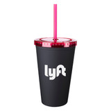 Matte Double Wall Custom Tumbler w/ Straw - 16 oz.
