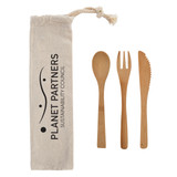 3 Piece Bamboo Custom Utensil Set w/ Travel Pouch - view 2