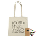 Cotton Custom Coloring Tote Bag w/ Crayons - 15