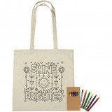 Cotton Custom Coloring Tote Bag w/ Crayons - 15