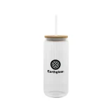 Custom Logo 20 Oz. Ribbed Glass Can with Bamboo Lid - view 1