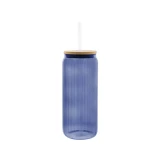 Custom Logo 20 Oz. Ribbed Glass Can with Bamboo Lid - view 3