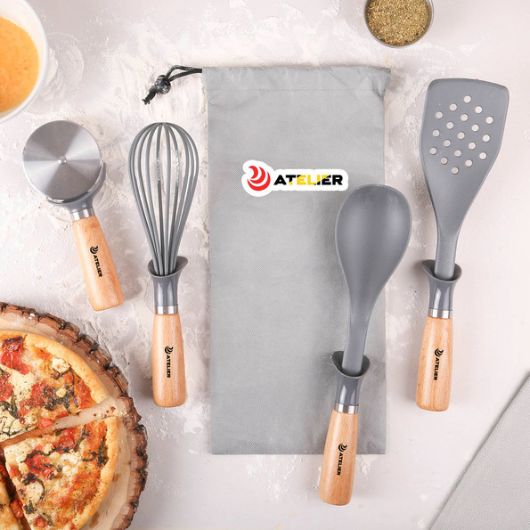 Custom Branded 4-Piece Beechwood Utensil Set w/ RPET Bag