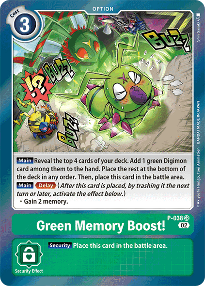 P-038: Green Memory Boost! (RB01 Textured Foil Reprint)