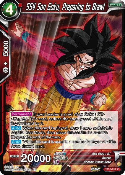 BT18-012: SS4 Son Goku, Preparing to Brawl (Foil)