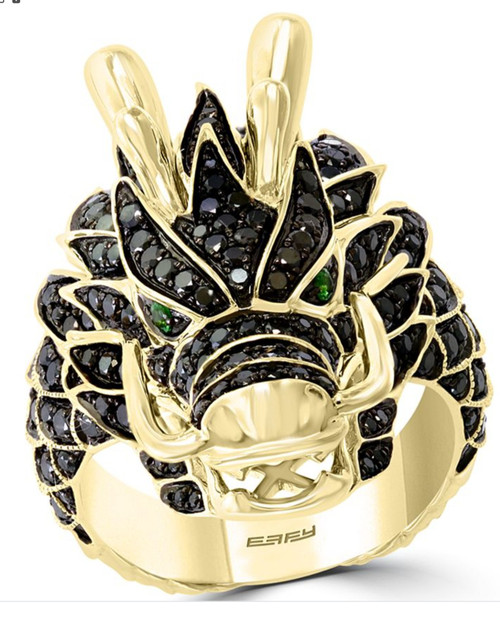  EFFY Black Diamond & Tsavorite  Dragon Ring in 14k Gold