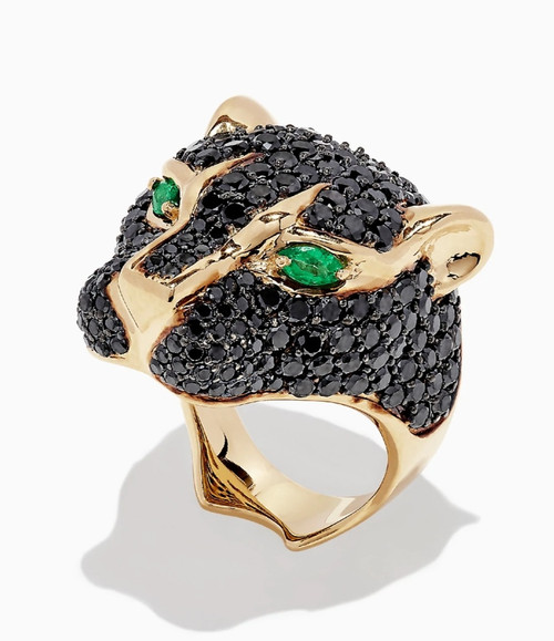 Effy 14K Yellow Gold, Emerald & Black Diamond Panther Ring