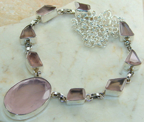 ROSE QUARTZ STERLING SILVER NECKLACE 200