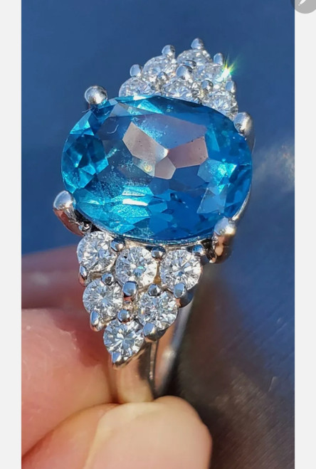 LONDON Blue Topaz AND NATURAL DIAMOND IN 14k White Gold RING
