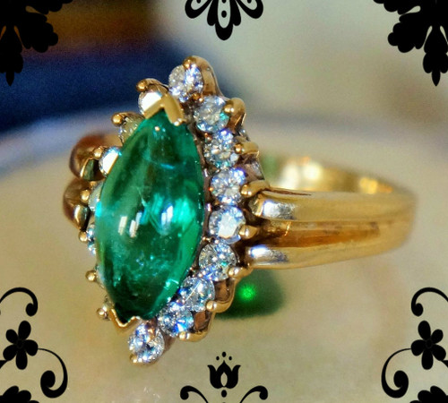 3.09ct Natural Diamond Colombian Green Emerald 14K Gold RING
