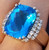  LONDON BLUE TOPAZ round cut NATURAL DIAMOND 14K White Gold RING 12.05g