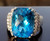  LONDON BLUE TOPAZ round cut NATURAL DIAMOND 14K White Gold RING 12.05g