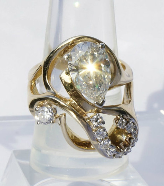 3.41 Carat Pear Diamond Gold Ring Ring