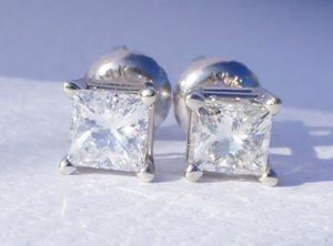 1.20ct.tw. NATURAL PRINCESS Diamond Stud Earrings in 14K WHITE GOLD