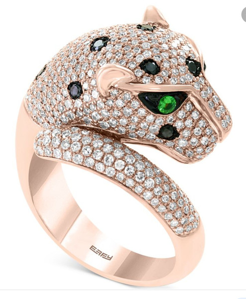 EFFY Collection EFFY Diamond 1-1/2 carat & Tsavorite Accent Panther Ring 14k Rose Gold