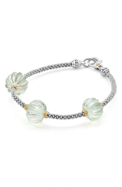 Lagos Caviar Melon Forever Green Amethyst 6.5" Bracelet 18K Gold