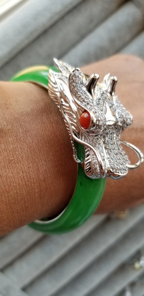 Green Jade Sterling Silver Dragon Bracelet