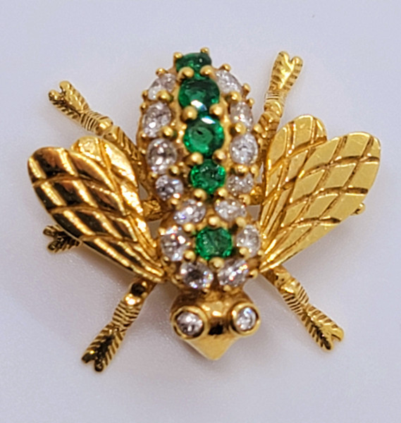 Mayor's green Emerald and Diamond Bumble Bee 18K 750 YELLOW GOLD BROOCH BROOCH PIN