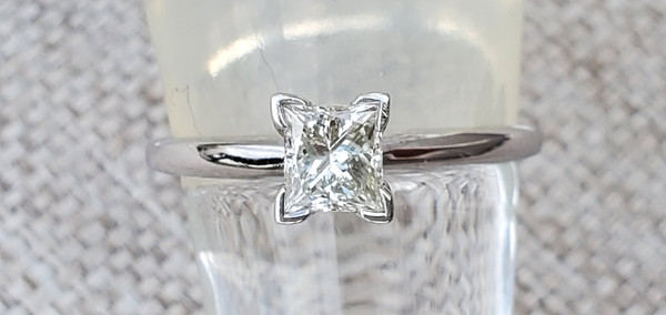 0.72 carat Princess Cut Natural Diamond 14K White Gold Ring