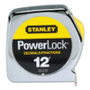 Stanley Tape Rules 1/2 in Wide Blade, 12 ft x 1/2 in, Inch/Decimal, Single Sided, Silver/Yellow