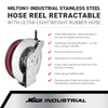 Milton? Industrial Stainless Steel Hose Reel Retractable, 1/2" ID x 50' Ultra-Lightweight Rubber hose w/ 3/8" NPT, 300 PSI