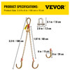 V Bridle Chain, 5/16 in x 2 ft Bridle Tow Chain, Grade 80 V-Bridle Transport Chain, 9260 Lbs Break Strength with TJ Hooks and Crab Hooks, Heavy Duty Pear Link Connector and Chain Shorteners