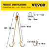 V Chain with TJ Hooks and Crab Hooks, 23.6"X0.3" G80 Alloy Steel Chain J Hook Chains for Towing, 9260 lbs Working Load Limit Bridle Tow Chain, Bridle Chain Truck Towing Straps Safe Hook 2PCS