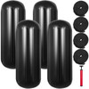 4 New Ribbed Boat Fenders 10" X 28" Black Center Hole Bumpers Mooring Protection