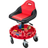 Rolling Garage Stool, 300LBS Capacity, 21"-26" Adjustable Height Range, Mechanic Seat with Swivel Casters and Tool Tray, for Workshop, Auto Repair Shop, Red
