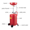 Waste Oil Drain Tank 20 Gallon Portable Oil Drain Air Operated Drainer Oil Change, Oil Drain Container, Fluid Fuel Transfer Drainage Adjustable Funnel Height, with Pressure Regulating Valve