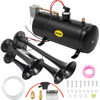150DB Train Horns kit 4 Trumpet Super Loud with 120 PSI 12V Air Compressor Air Horn Compressor Tank For Any Vehicle Trucks Car Jeep Or SUV (Black)