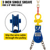 2ton Snatch Block with Chain, 4400 lbs Capacity Snatch Rigging Block, 3'' Single Sheave Block w/Swivel Hook and Latch, Fit 3/8'' Wire Cable Heavy Duty for Recovery Wrecker Roll Back Pulling