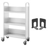 Book Cart Library Cart 200lb with Single Sided L-Shaped Sloped Shelves in White
