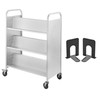 Book Cart Library Cart 200lb with Double Sided W-Shaped Sloped Shelves in White