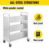 Book Cart Library Cart 200lb with Double Sided W-Shaped Sloped Shelves in White