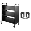 Book Cart Library Cart 200lb w/ Double Sided W-Shaped Sloped Shelves Black