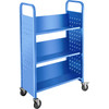 Book Cart Library Cart 200lb with Single Sided V-Shaped Sloped Shelves in Blue