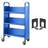 Book Cart Library Cart 200lb with Single Sided V-Shaped Sloped Shelves in Blue