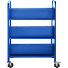 Book Cart Library Cart 200lb with Double Sided W-Shaped Sloped Shelves in Blue