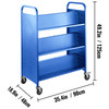 Book Cart Library Cart 200lb with Double Sided W-Shaped Sloped Shelves in Blue